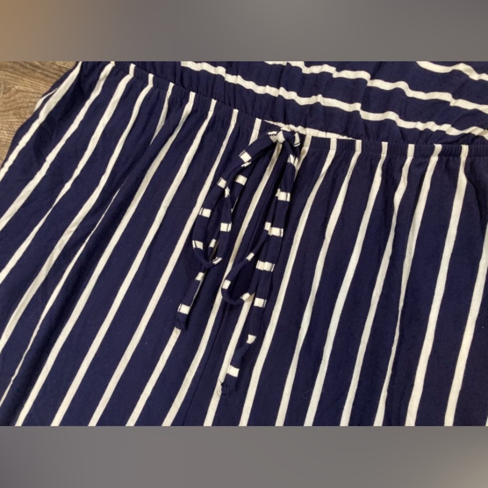 Zenana Wide Leg Jumpsuit Navy & White Stripe Cropped Length Size 3X - Picture 3 of 8
